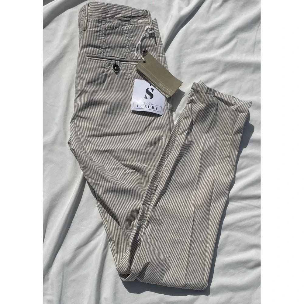 INCOTEX Beige Seersucker Pants Cotton Linen Button Fly Paint Splatter Mens 29